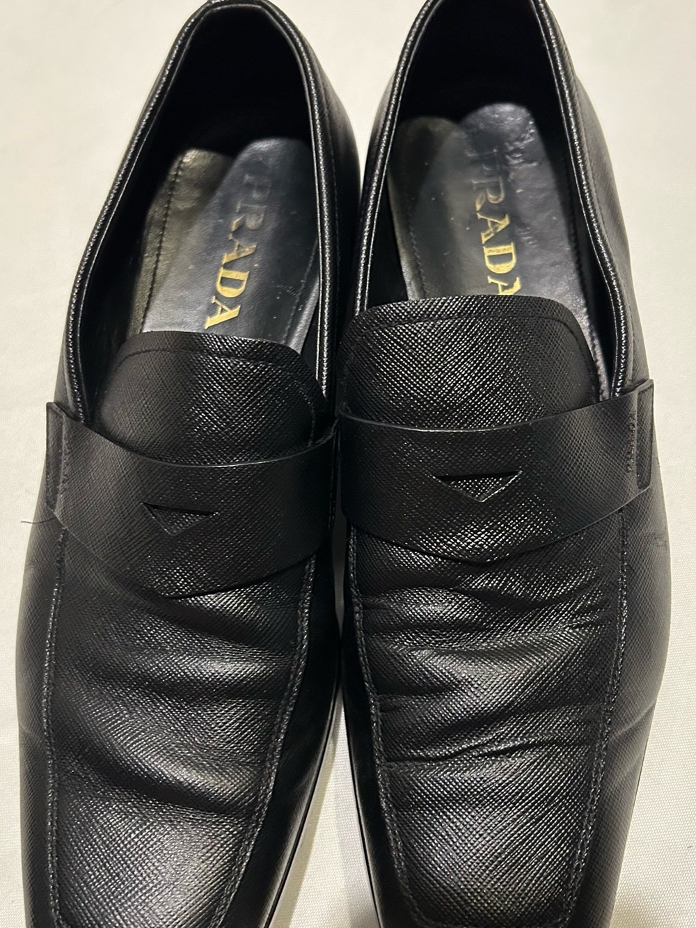 Prada Black Textured Leather Penny Loafers - Picture 3 of 7